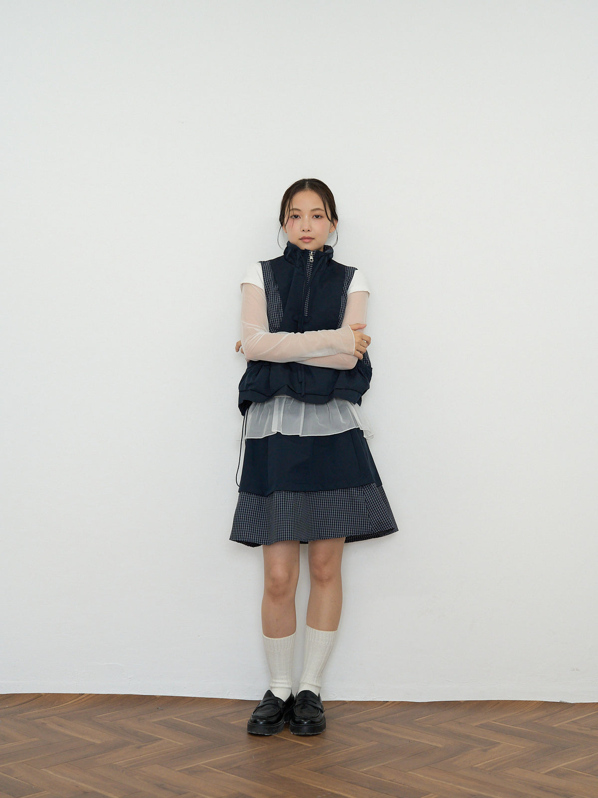check vest & skirt set