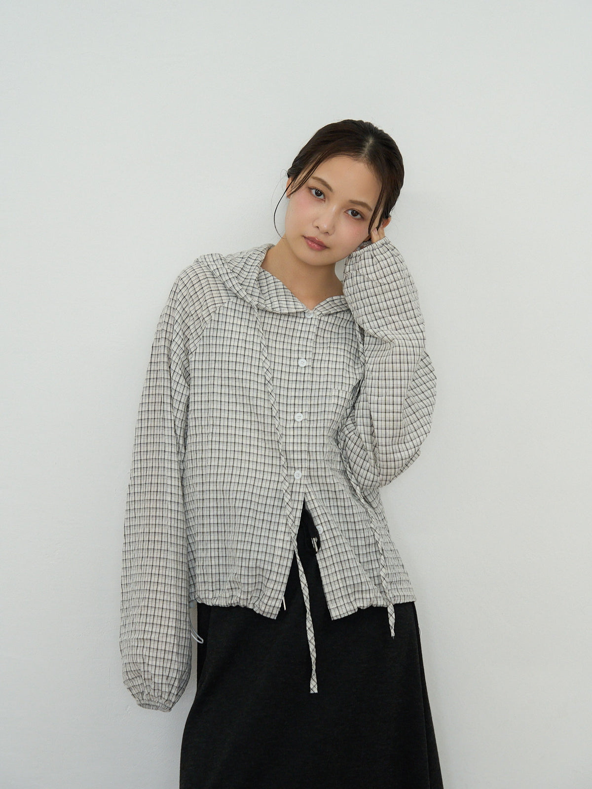 check hooded shirt