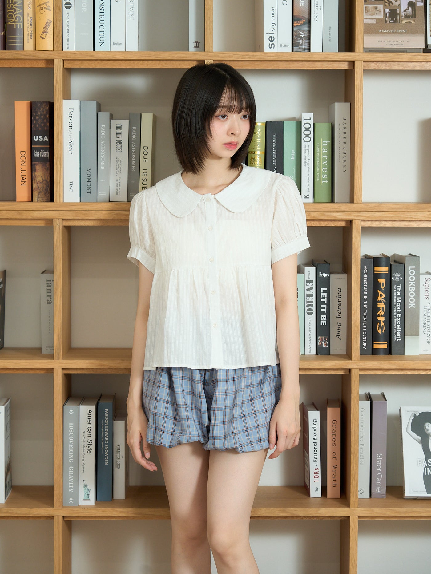 round collar puff blouse