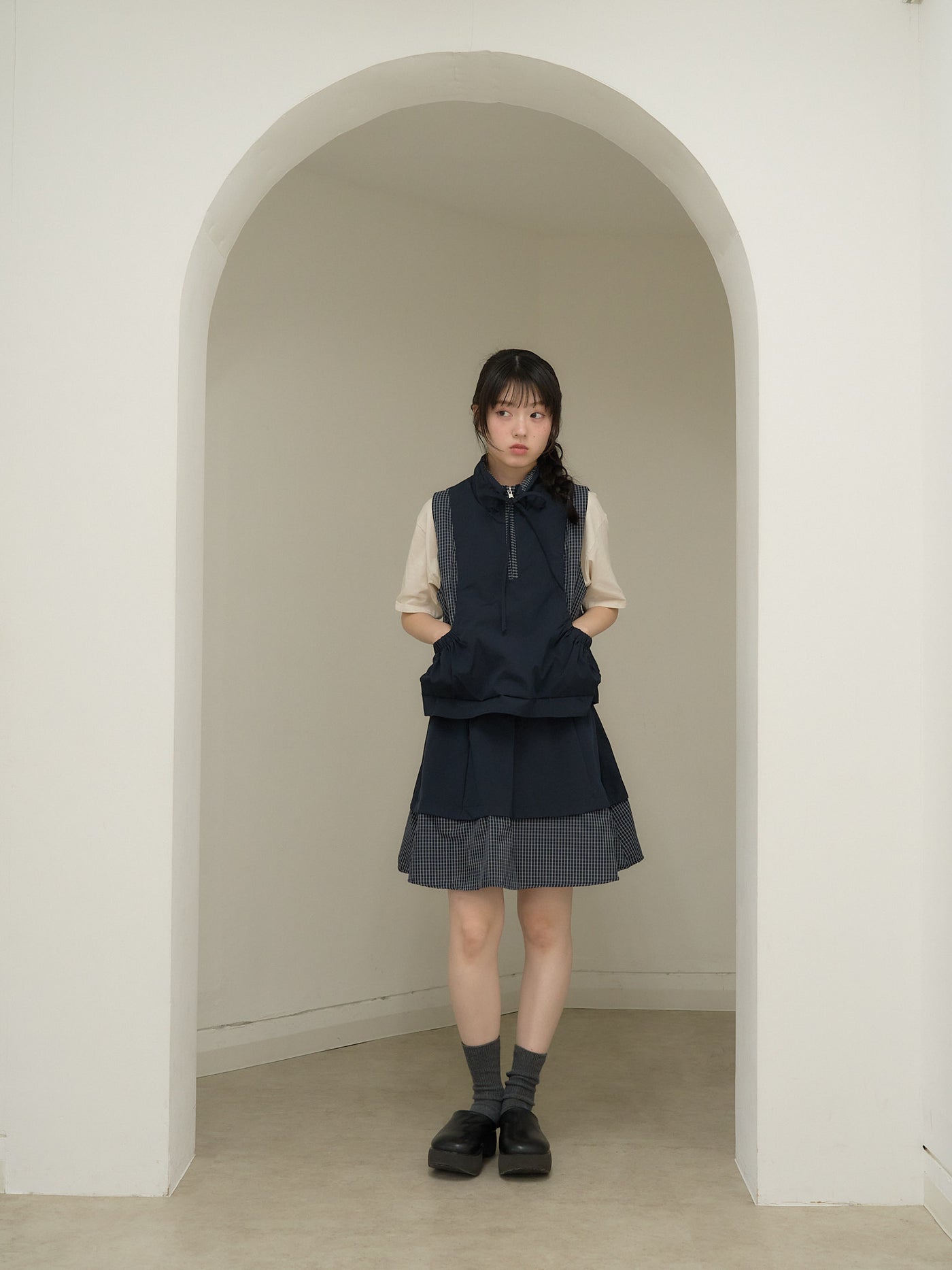check vest & skirt set