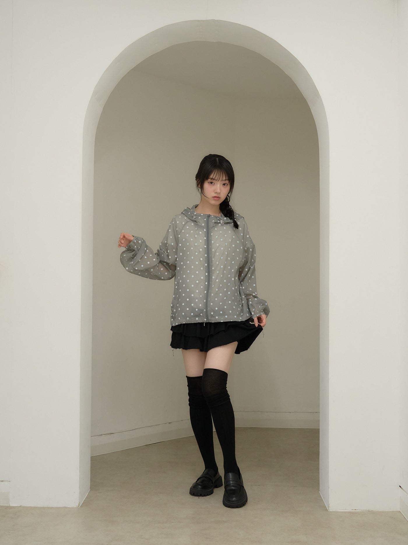dot sheer hoodie
