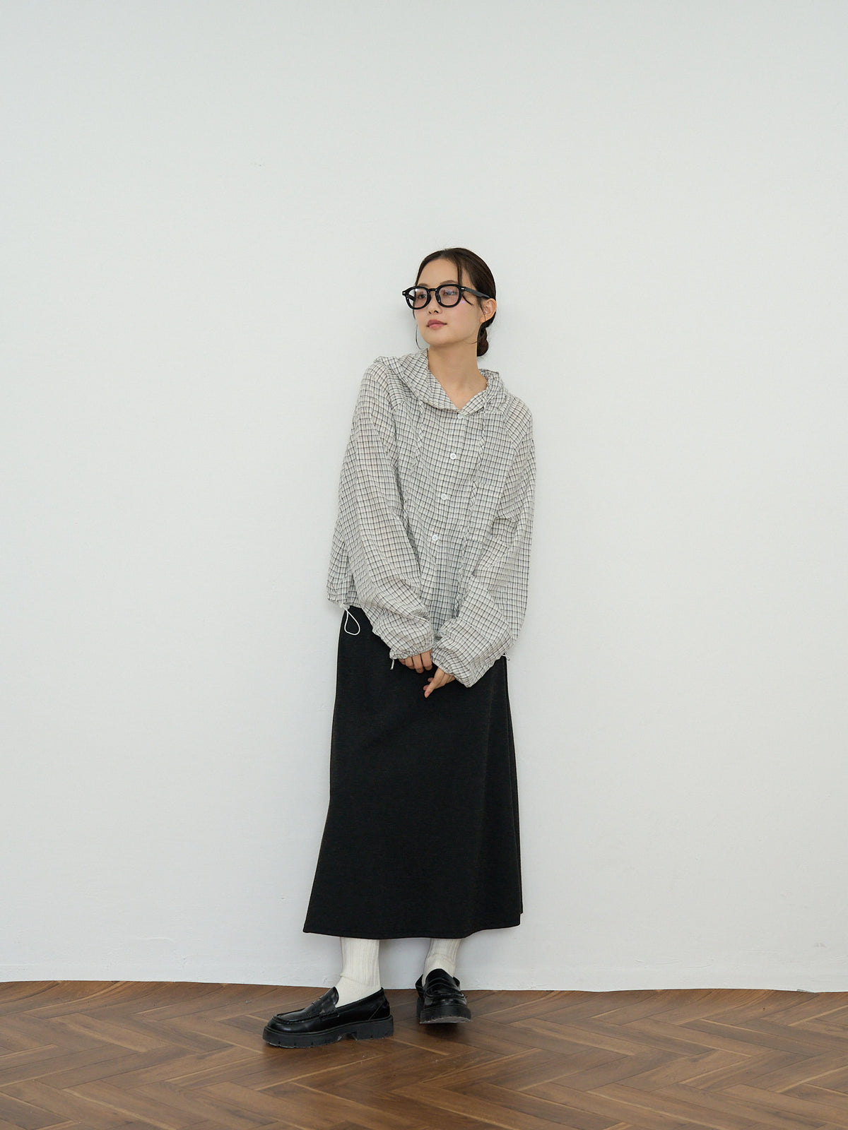 check hooded shirt