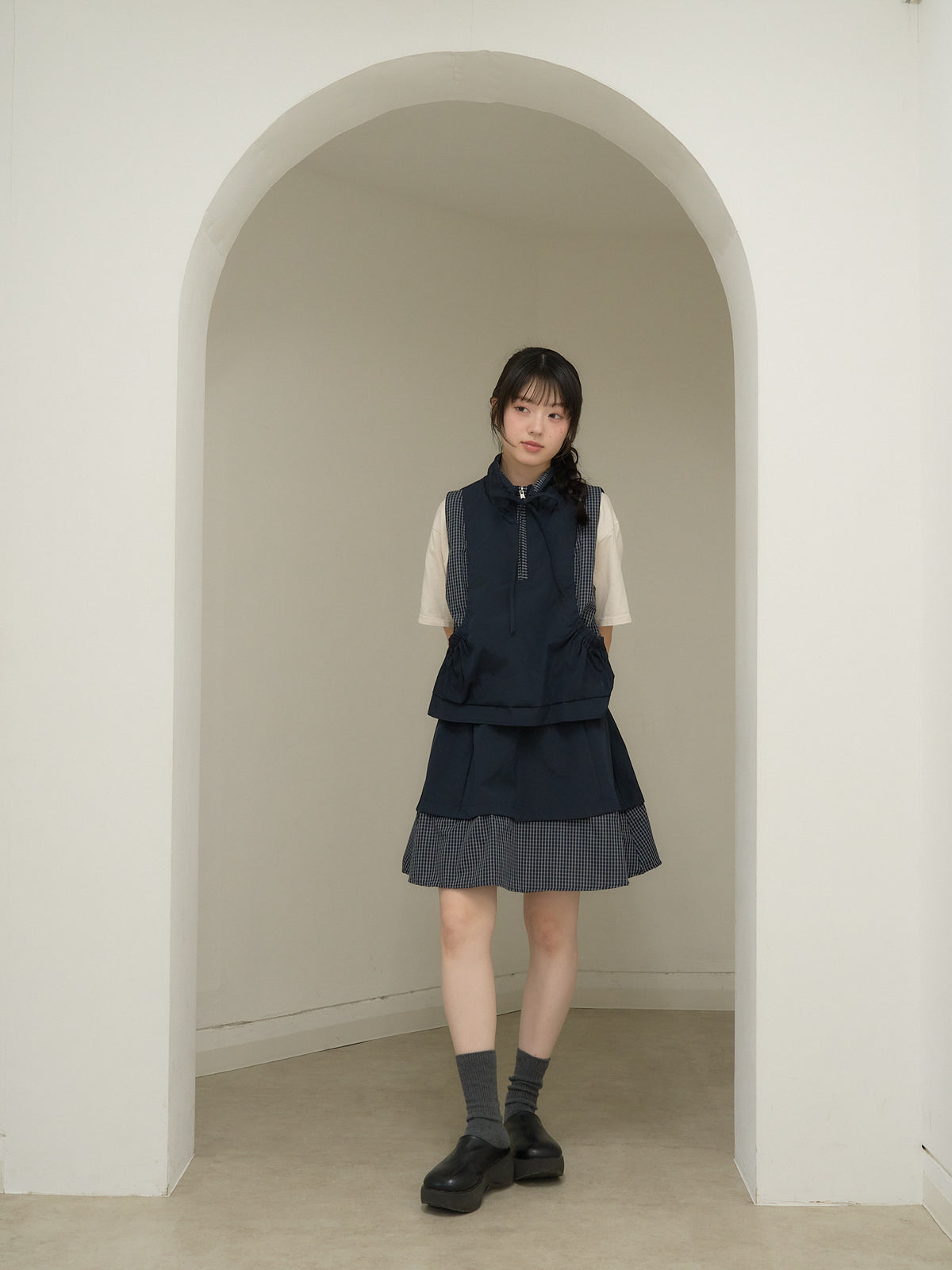 check vest & skirt set