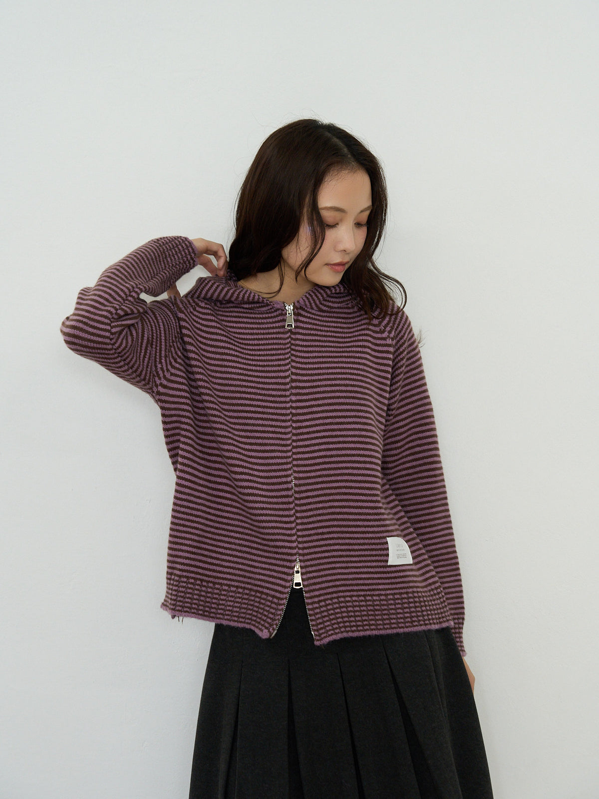 border knit zip hoodie