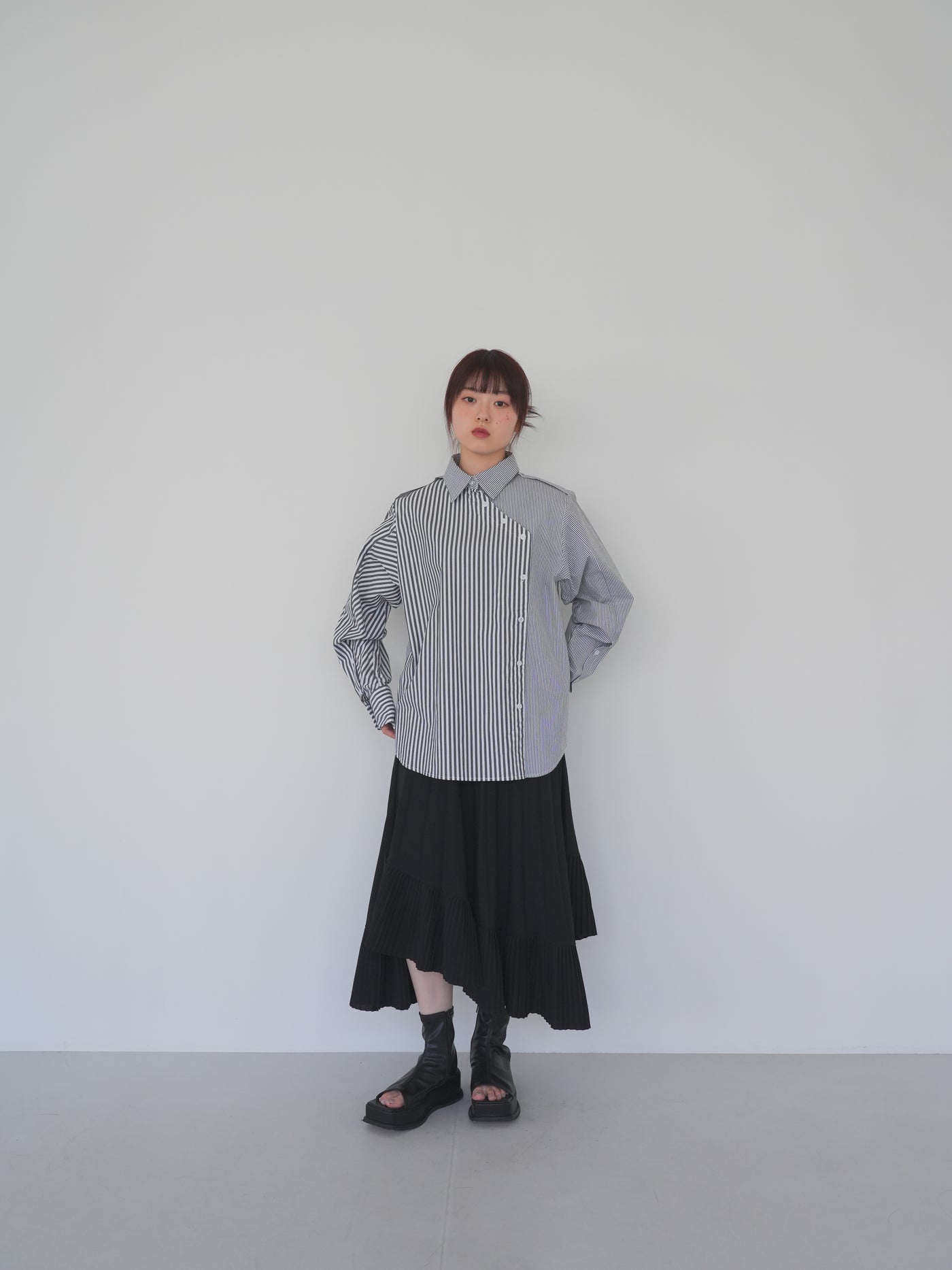 アシンメトリー ストライプシャツ 大人カジュアル レディース Uenui