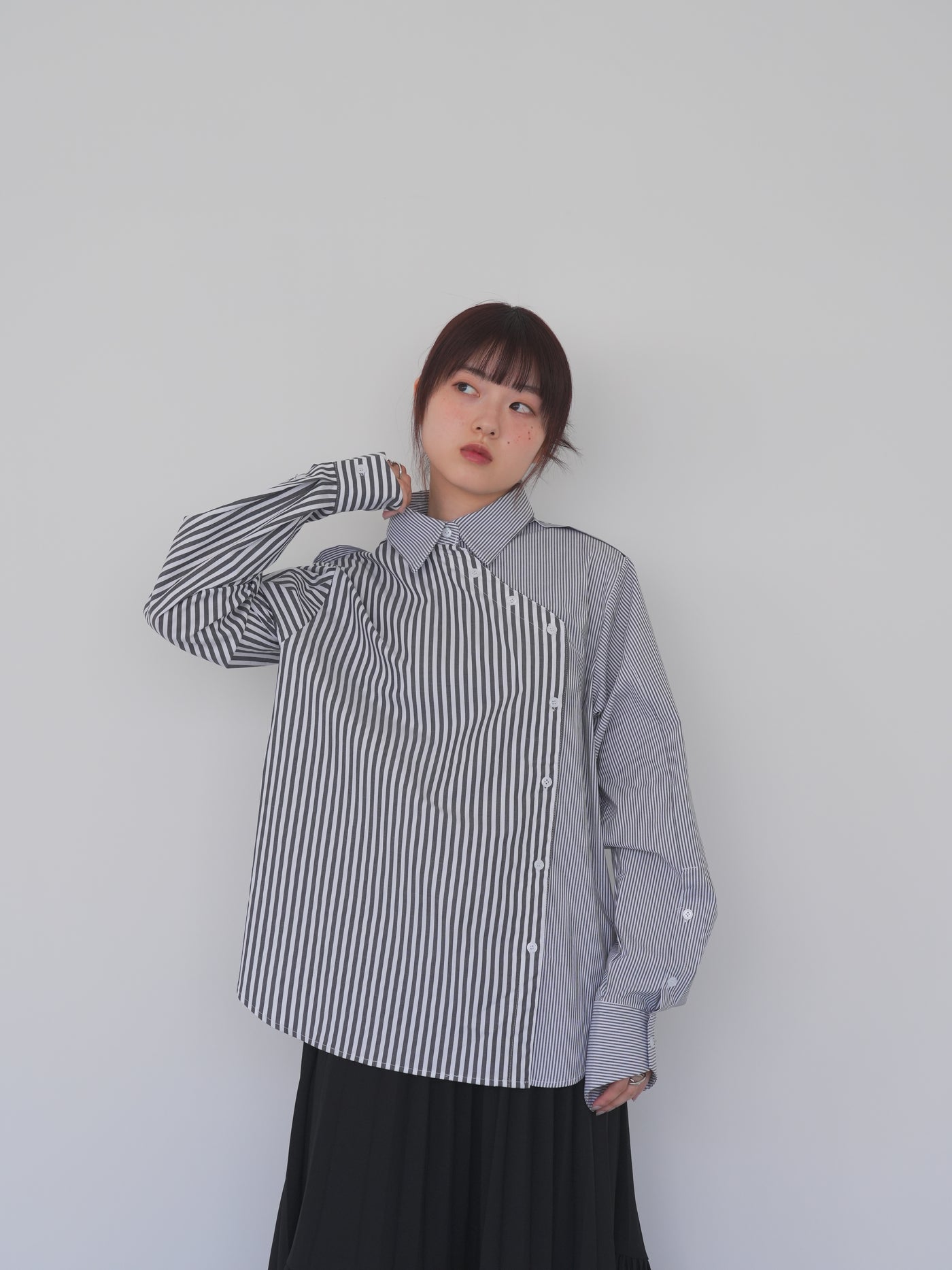 アシンメトリー ストライプシャツ 大人カジュアル レディース Uenui