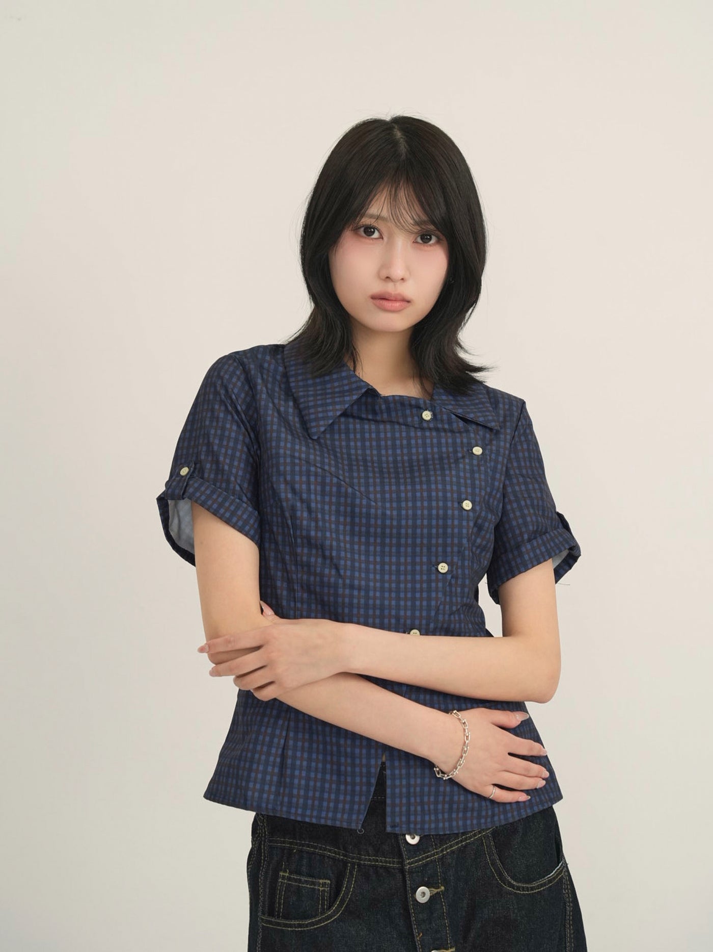 retro check button shirt
