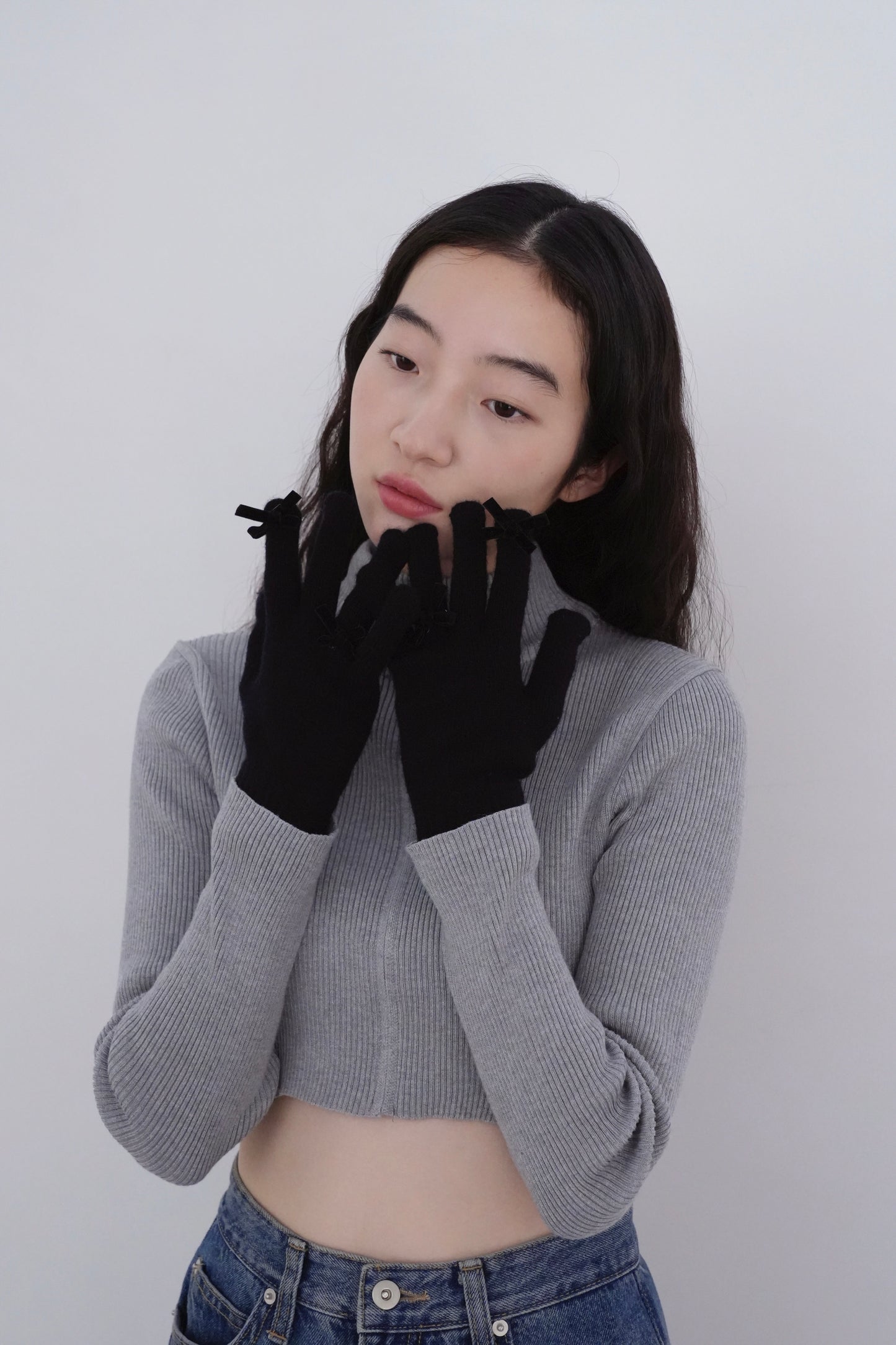 ribbon knit gloves