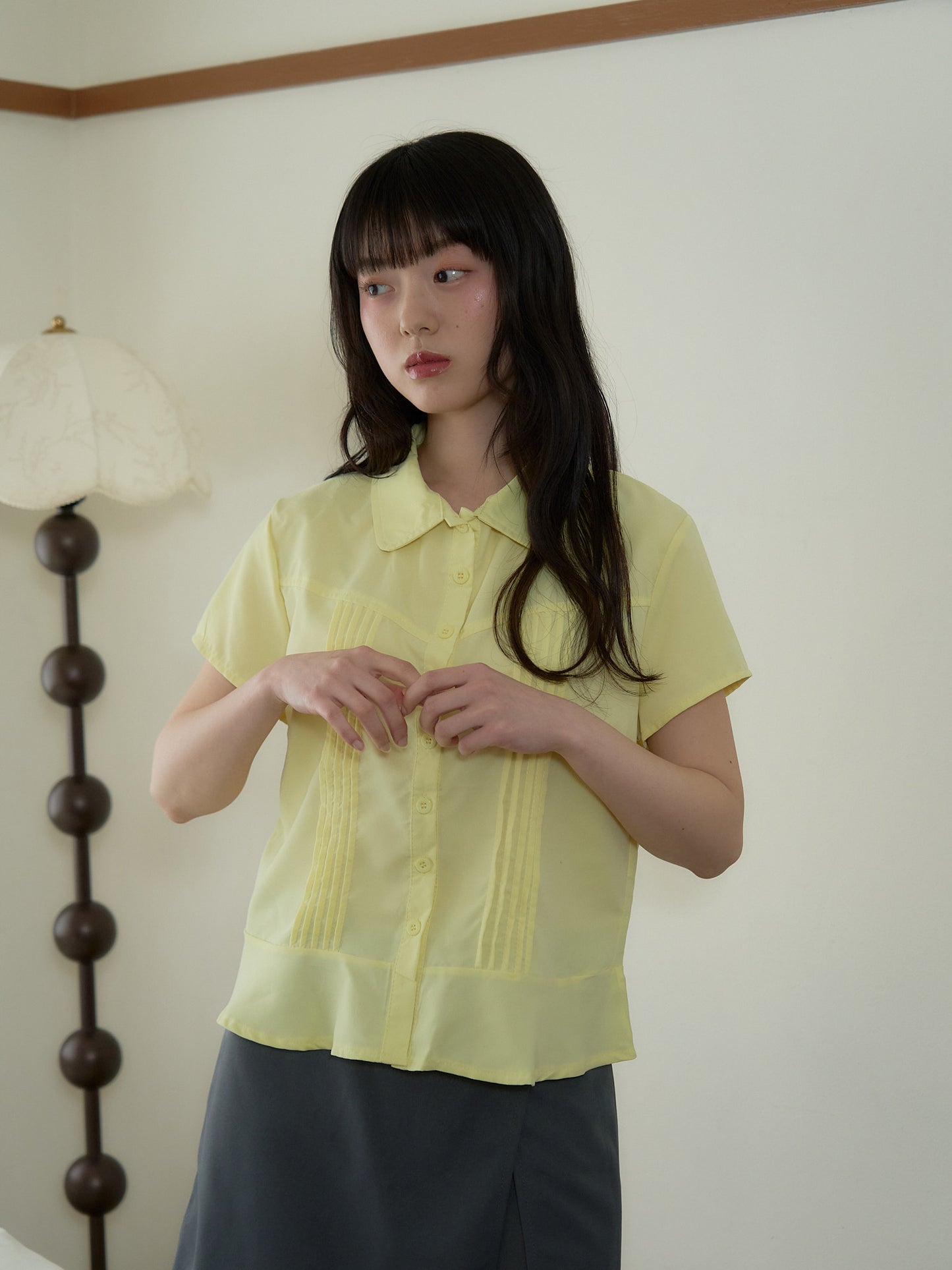 pintuck short sleeve shirt