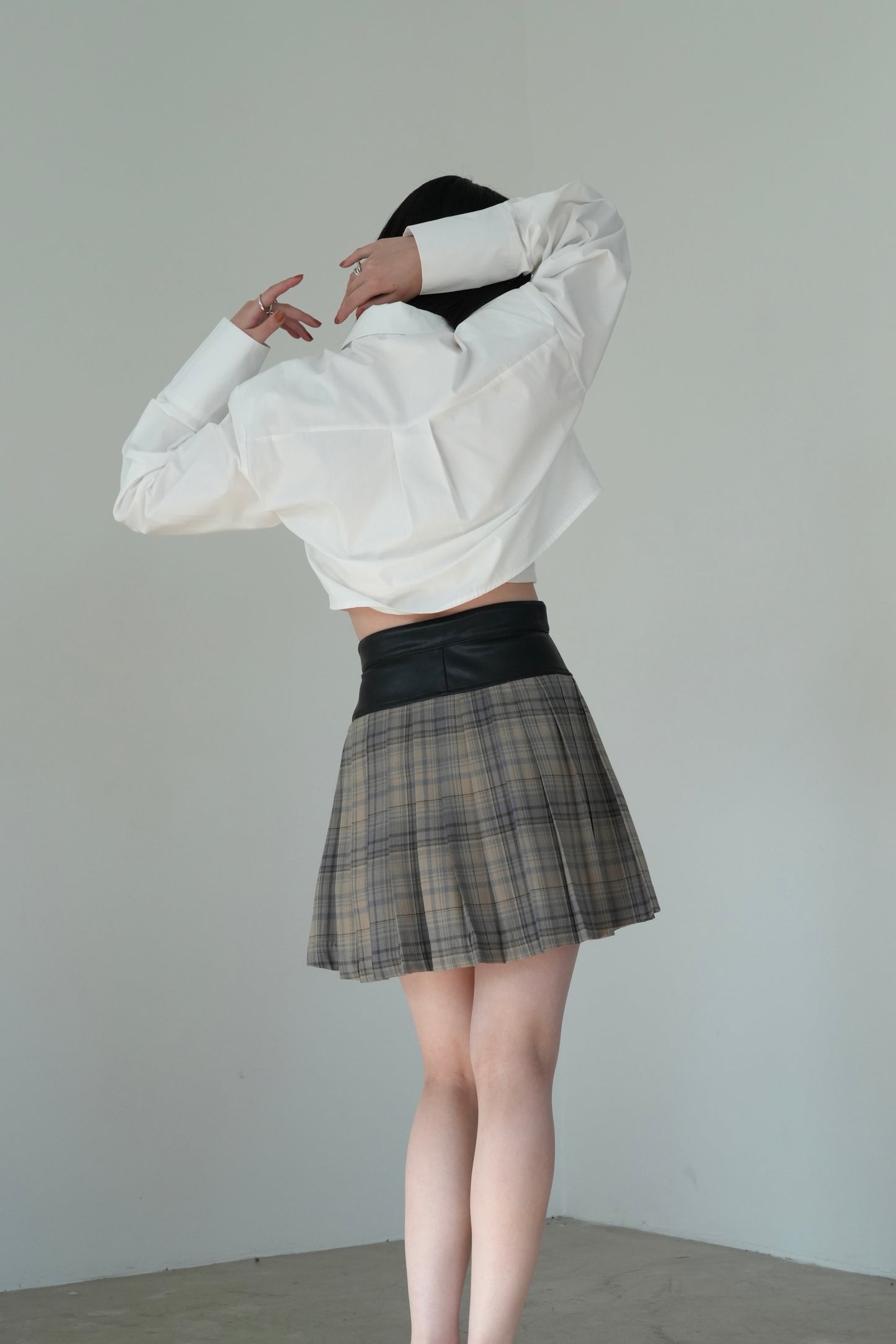 fake leather check skirt