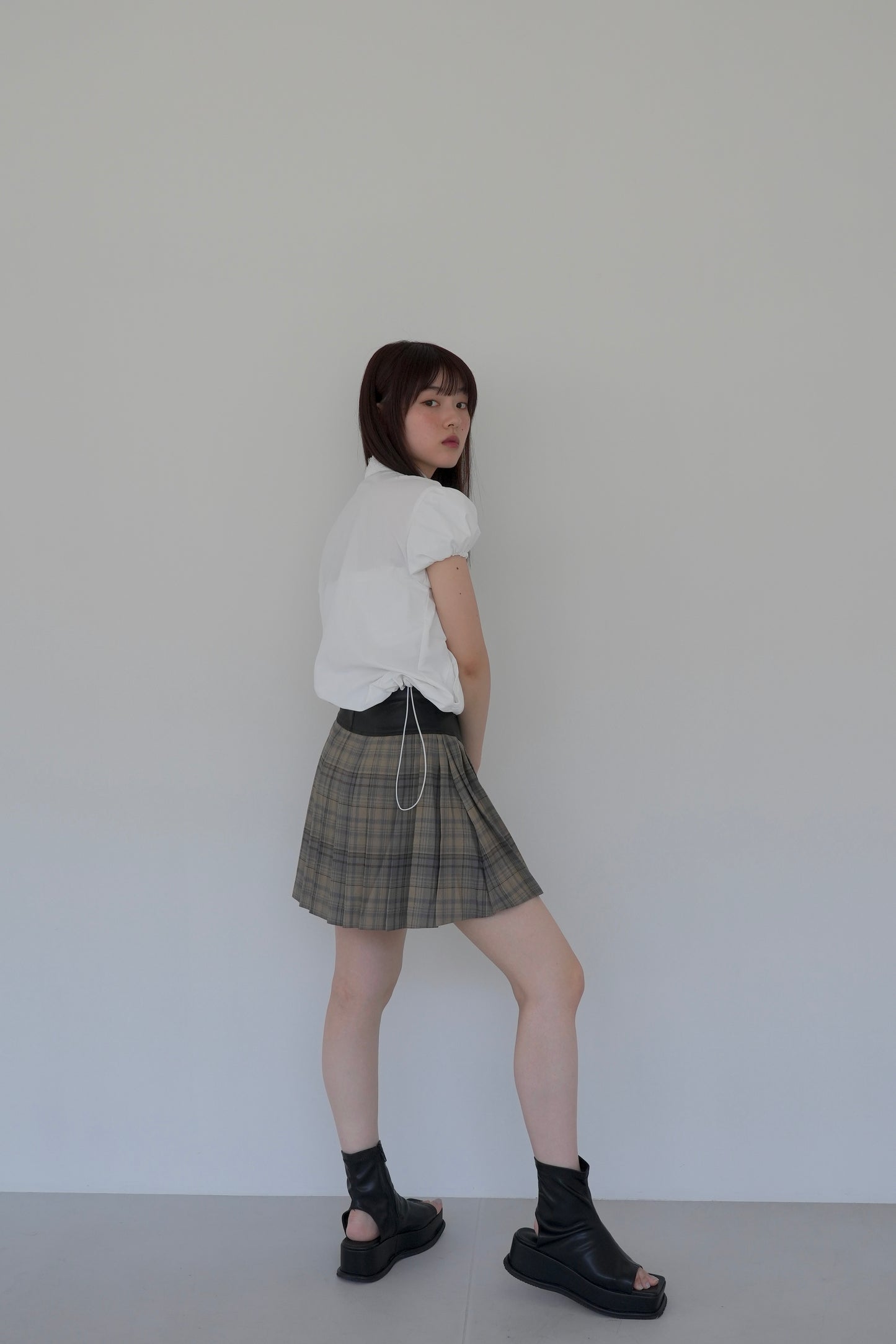 fake leather check skirt