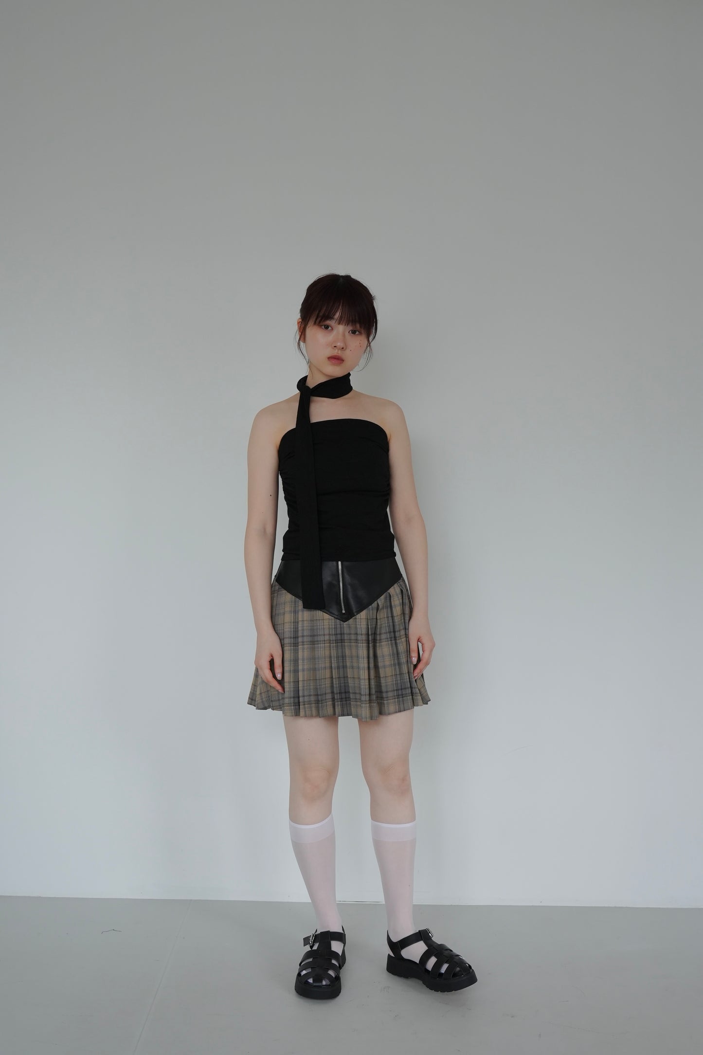 fake leather check skirt