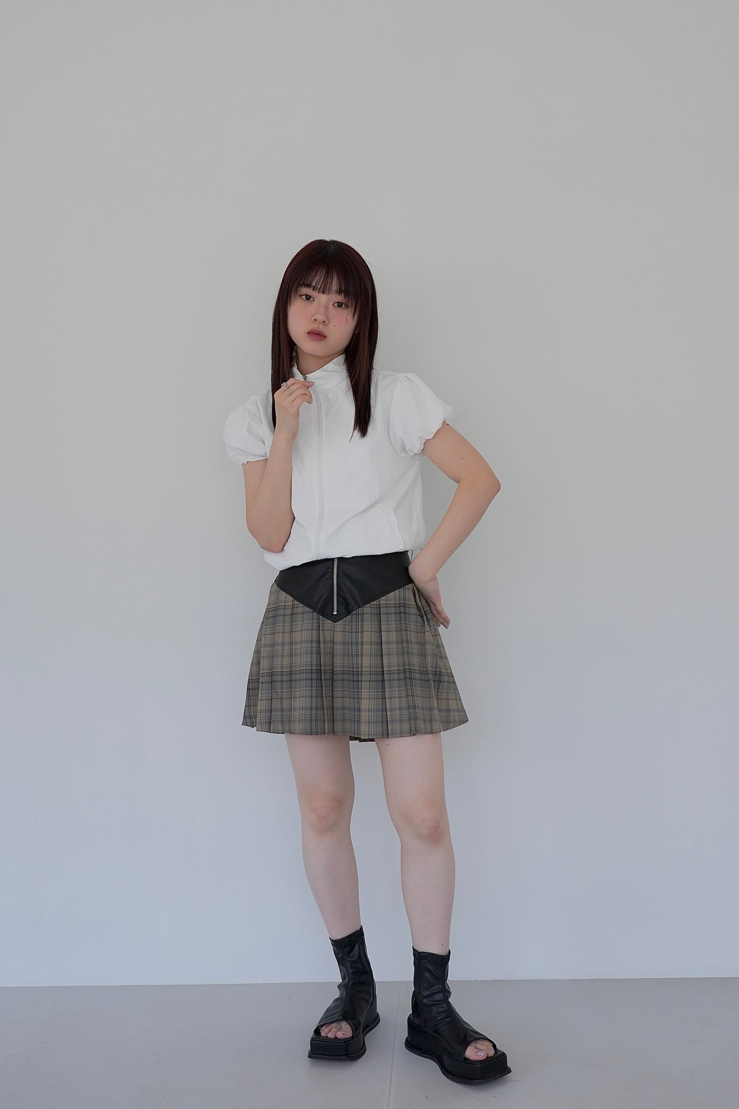 fake leather check skirt