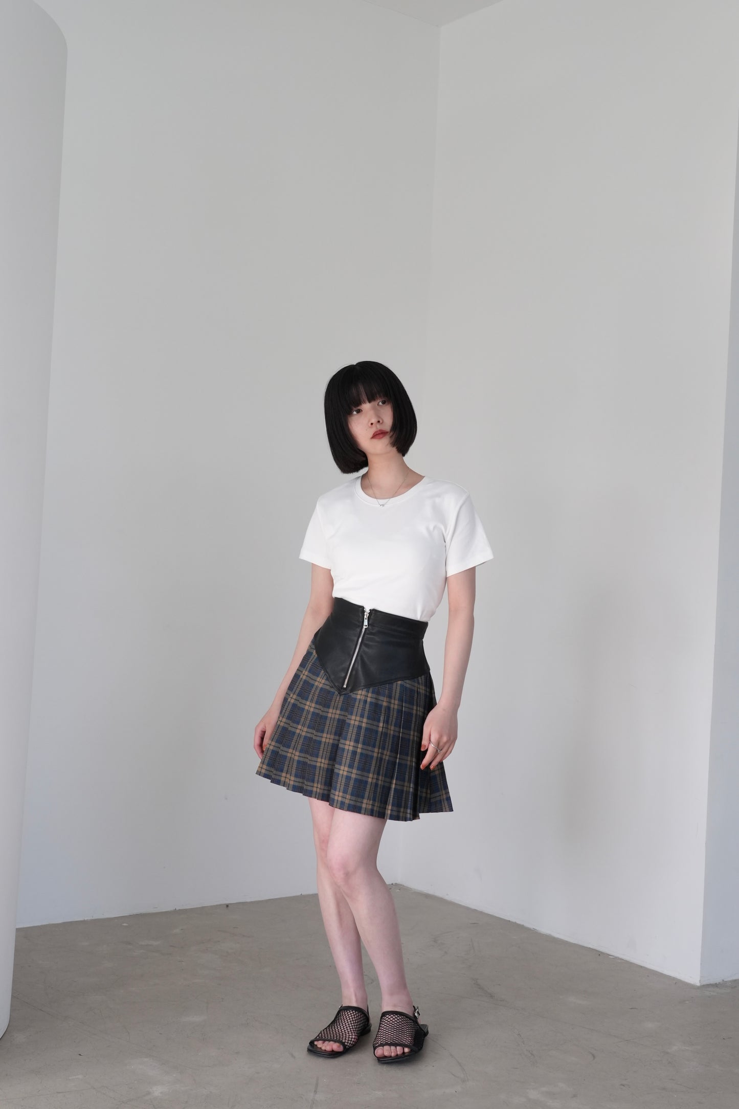 fake leather check skirt