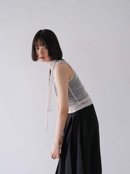 one shoulder mesh tops and scarf
