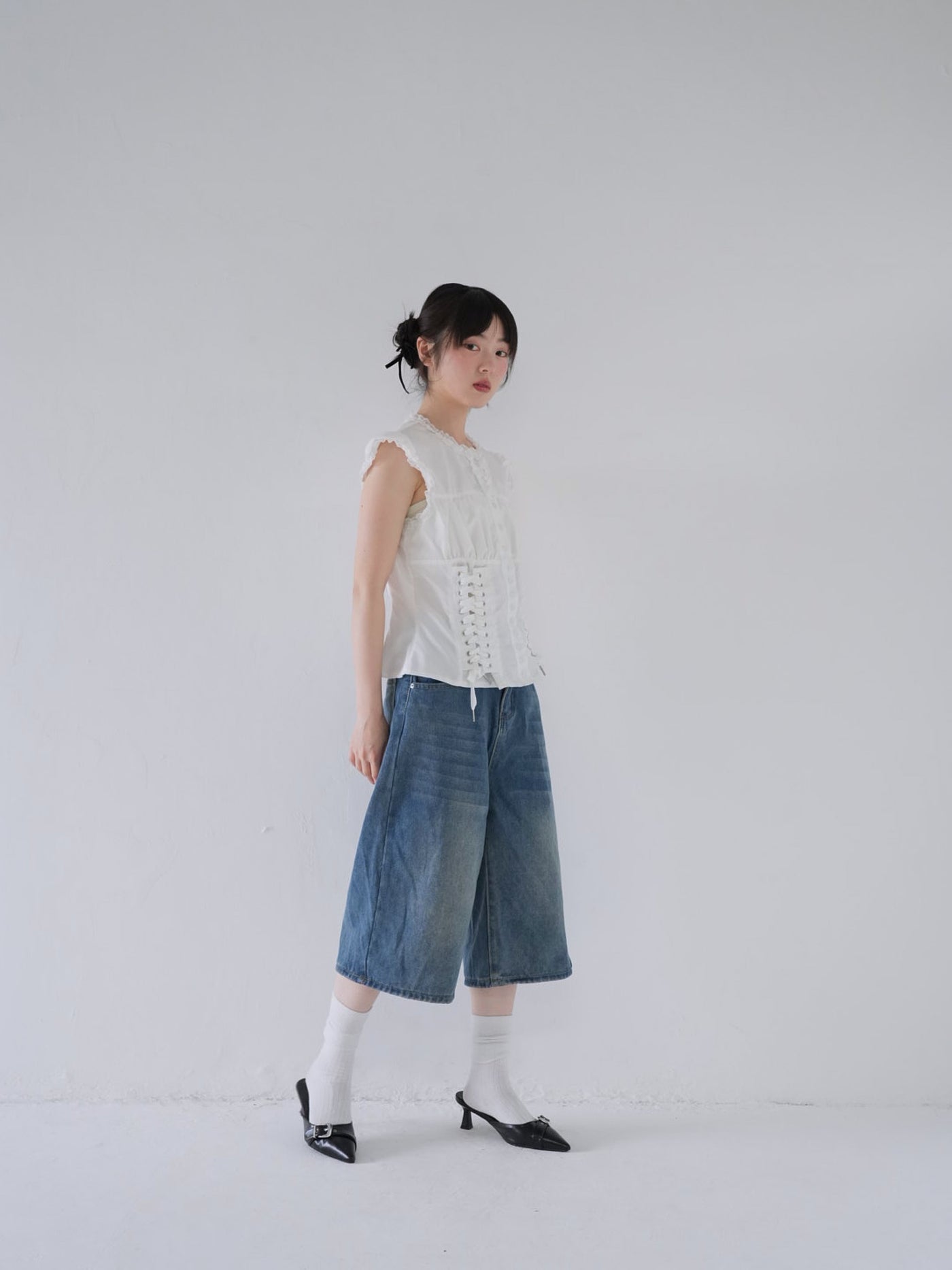 wide denim culottes