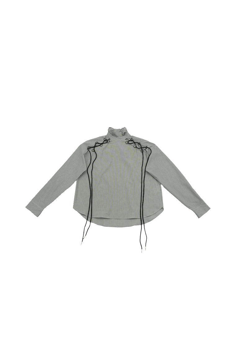 lace up ruffle neck shirt