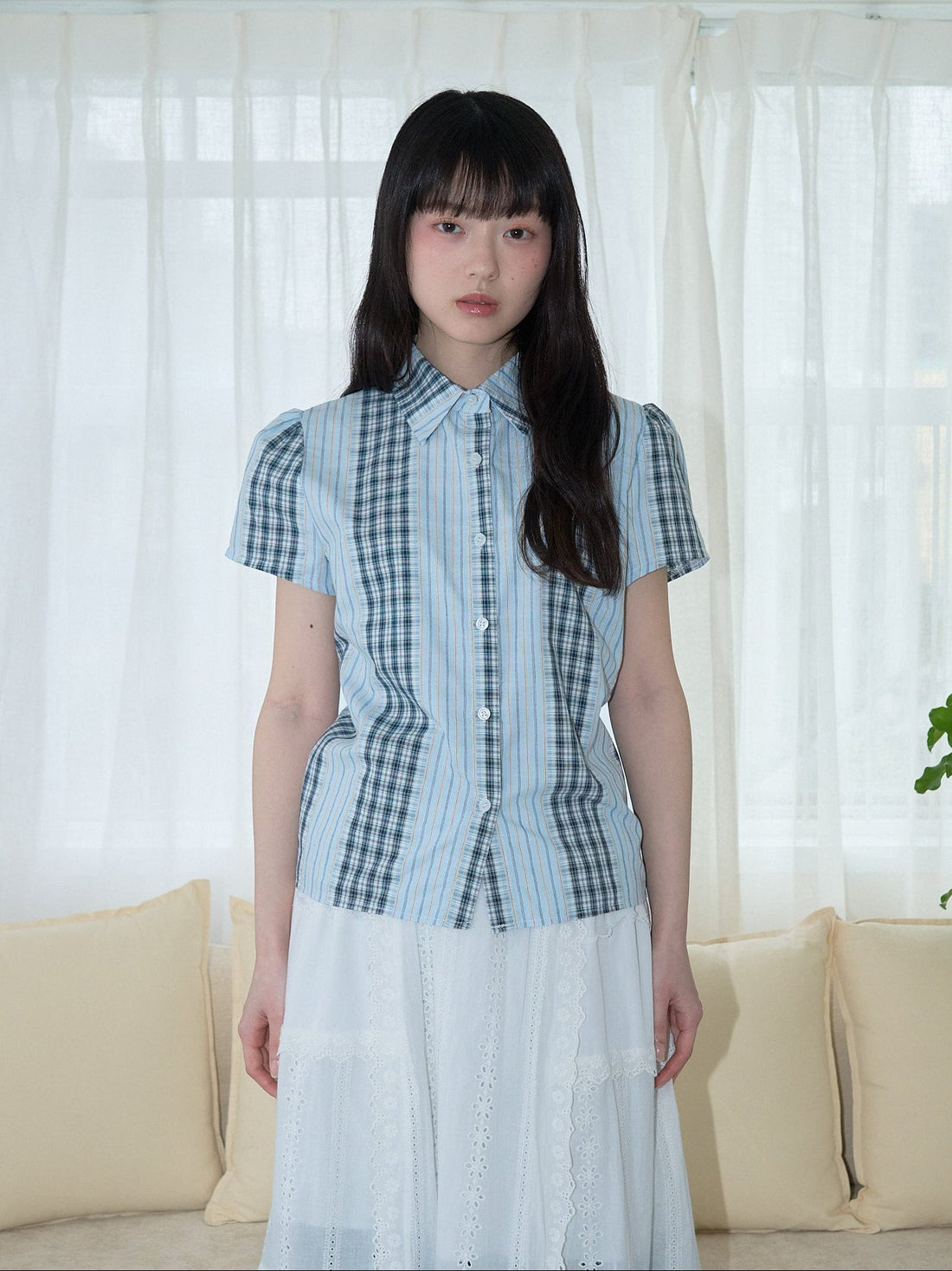 mixed stripe plaid shirt 真夏の着こなし