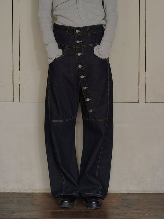 asymmetry button denim pants Uenui