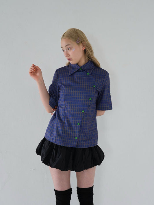 retro check button shirt - uenui夏スタイリング