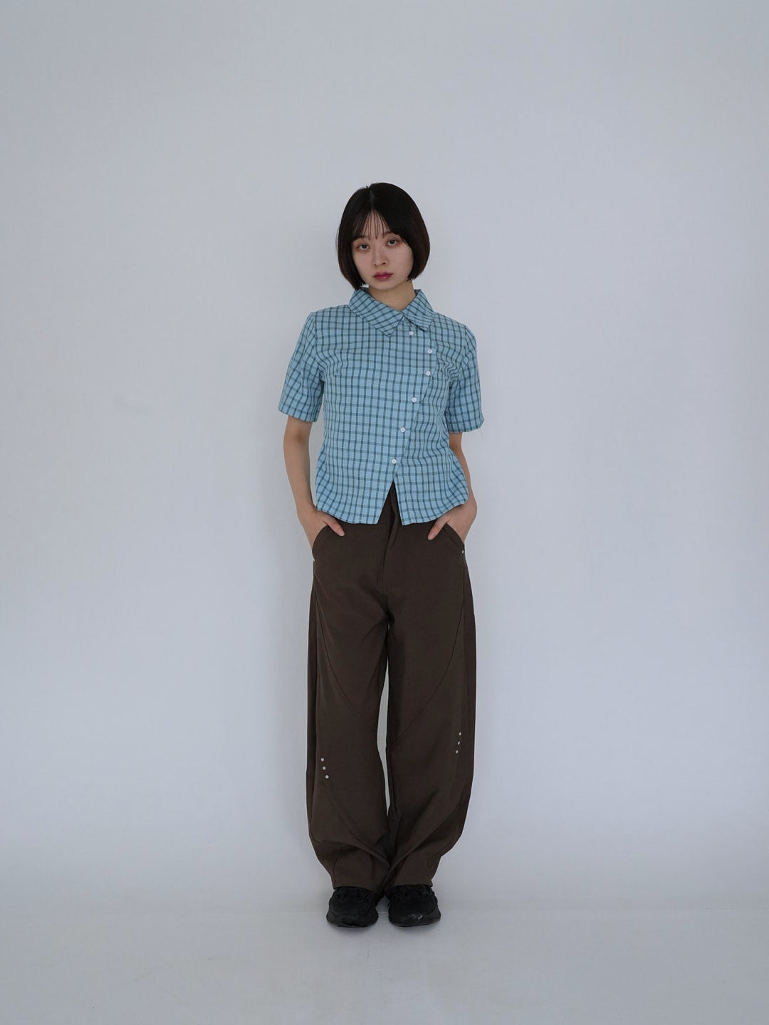 retro check button shirt