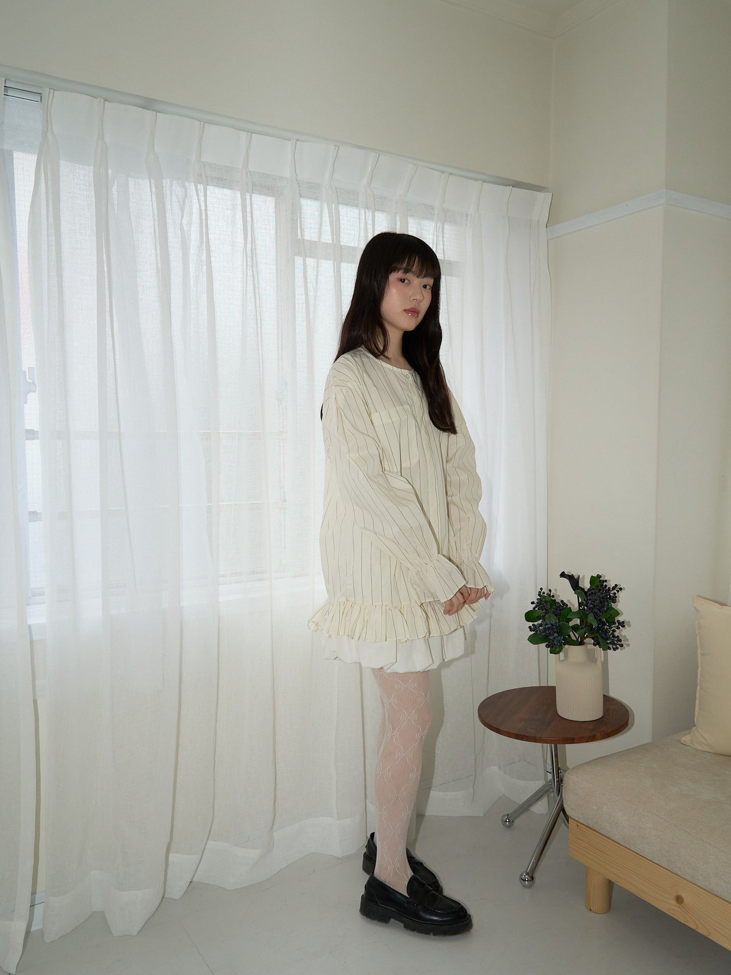 stripe frill big blouse