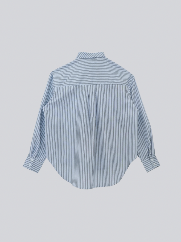 blue stripe bow tie blouse