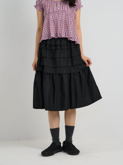 tiered pleated midi skirt