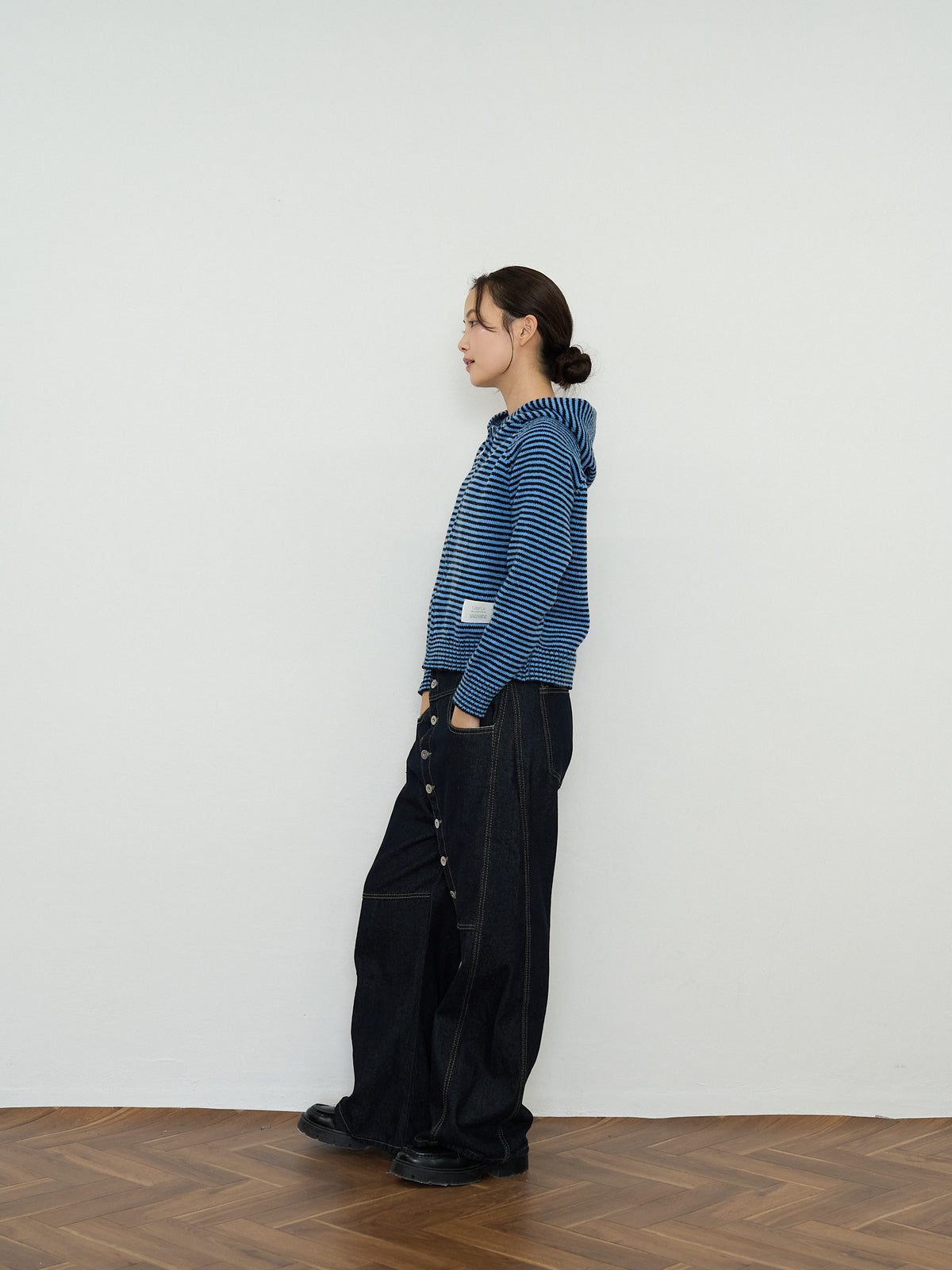 border knit zip hoodie