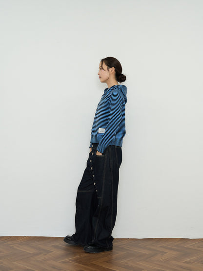 border knit zip hoodie