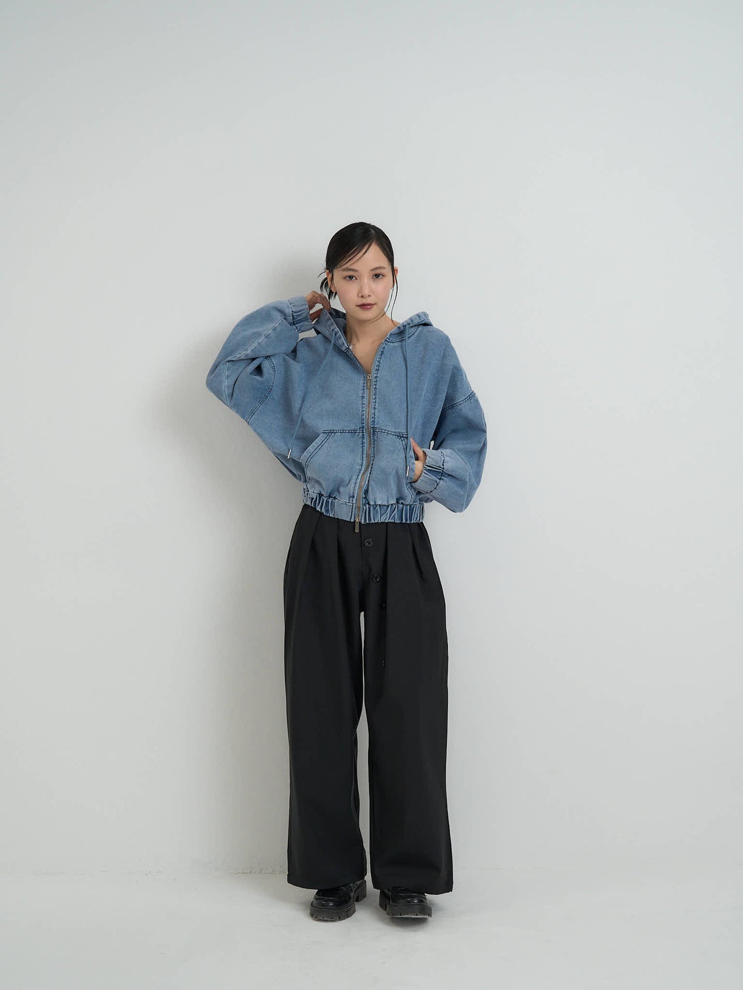 cropped denim hoodie