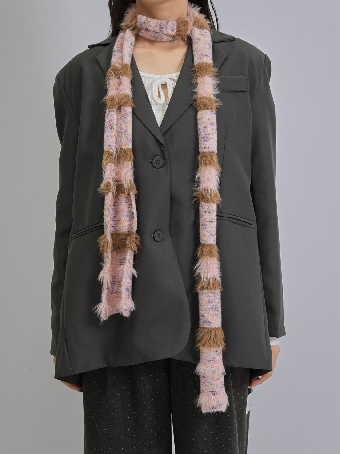 furry stripe knit muffler