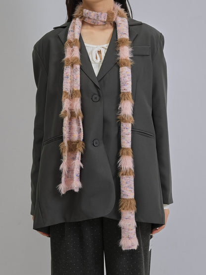 furry stripe knit muffler