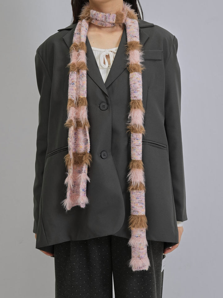 furry stripe knit muffler