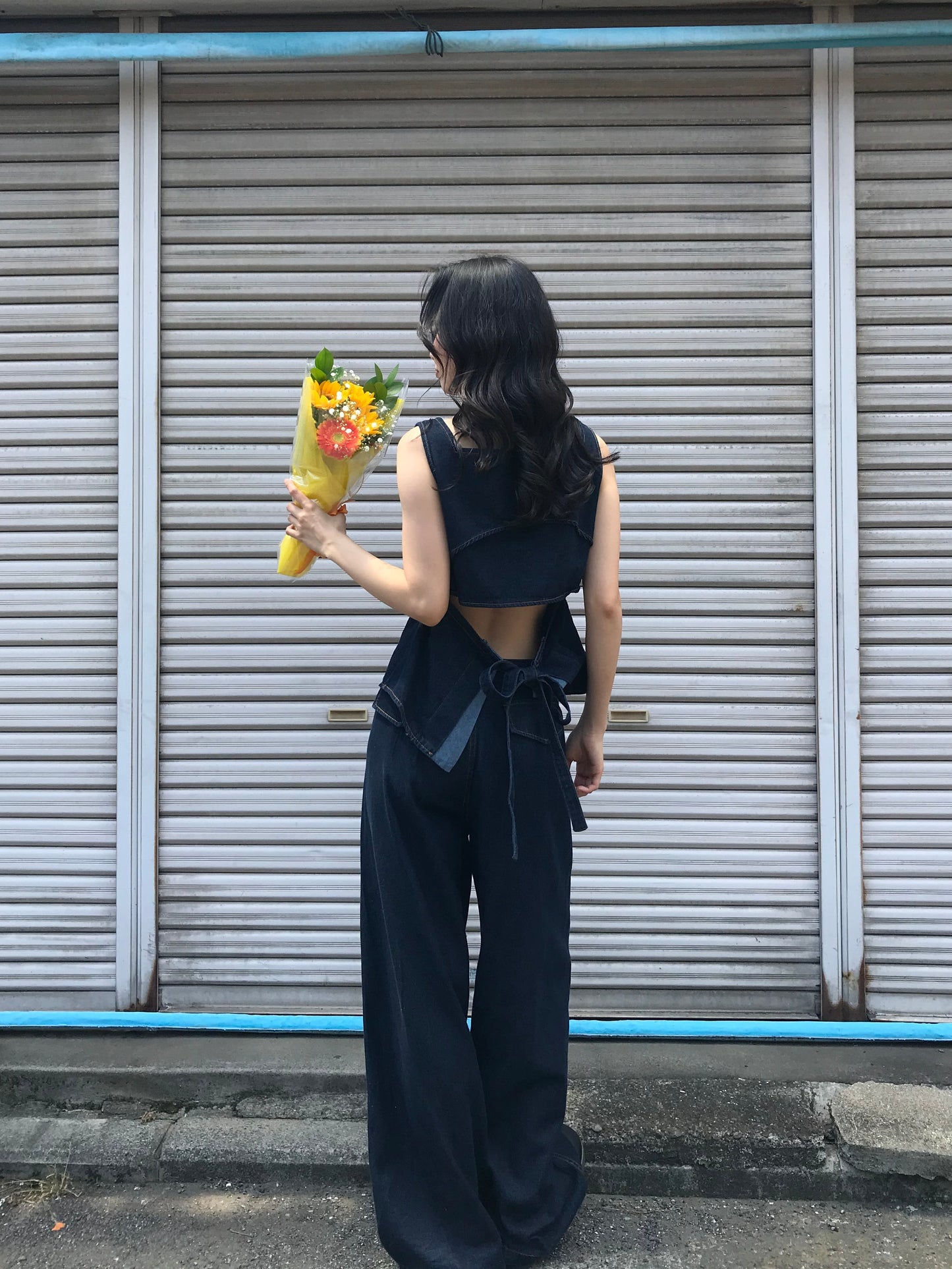 square neck denim top
