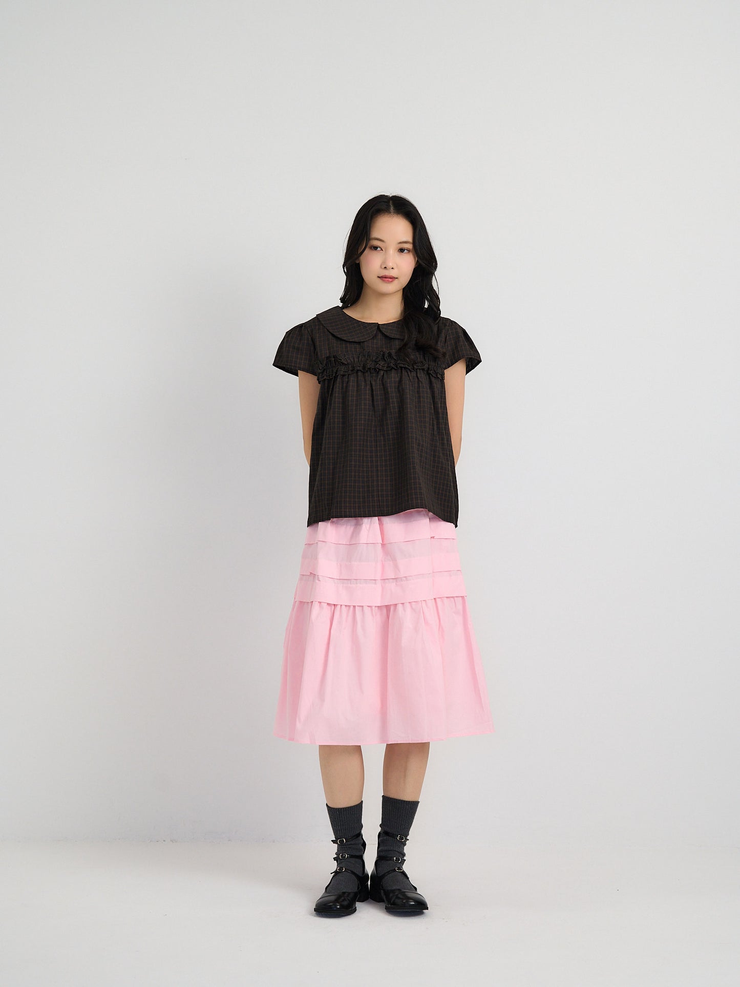 check frill collar blouse