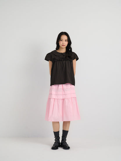 check frill collar blouse