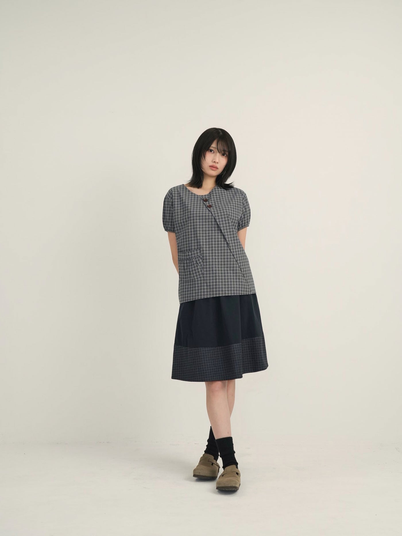 asymmetry check blouse