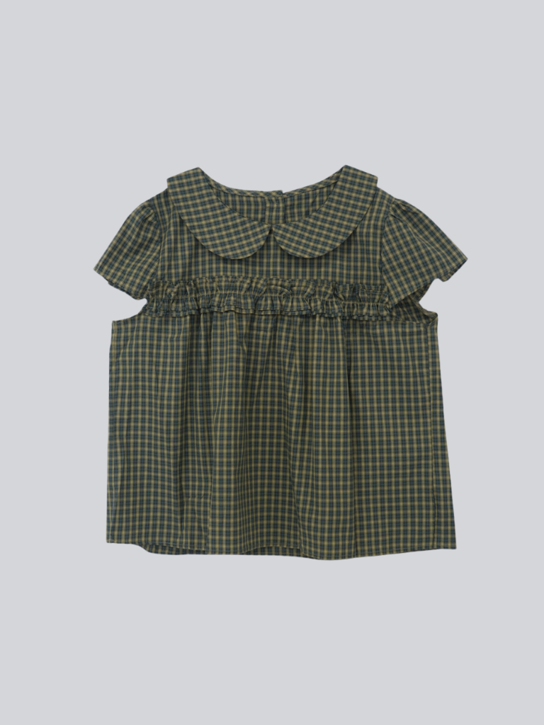 check frill collar blouse