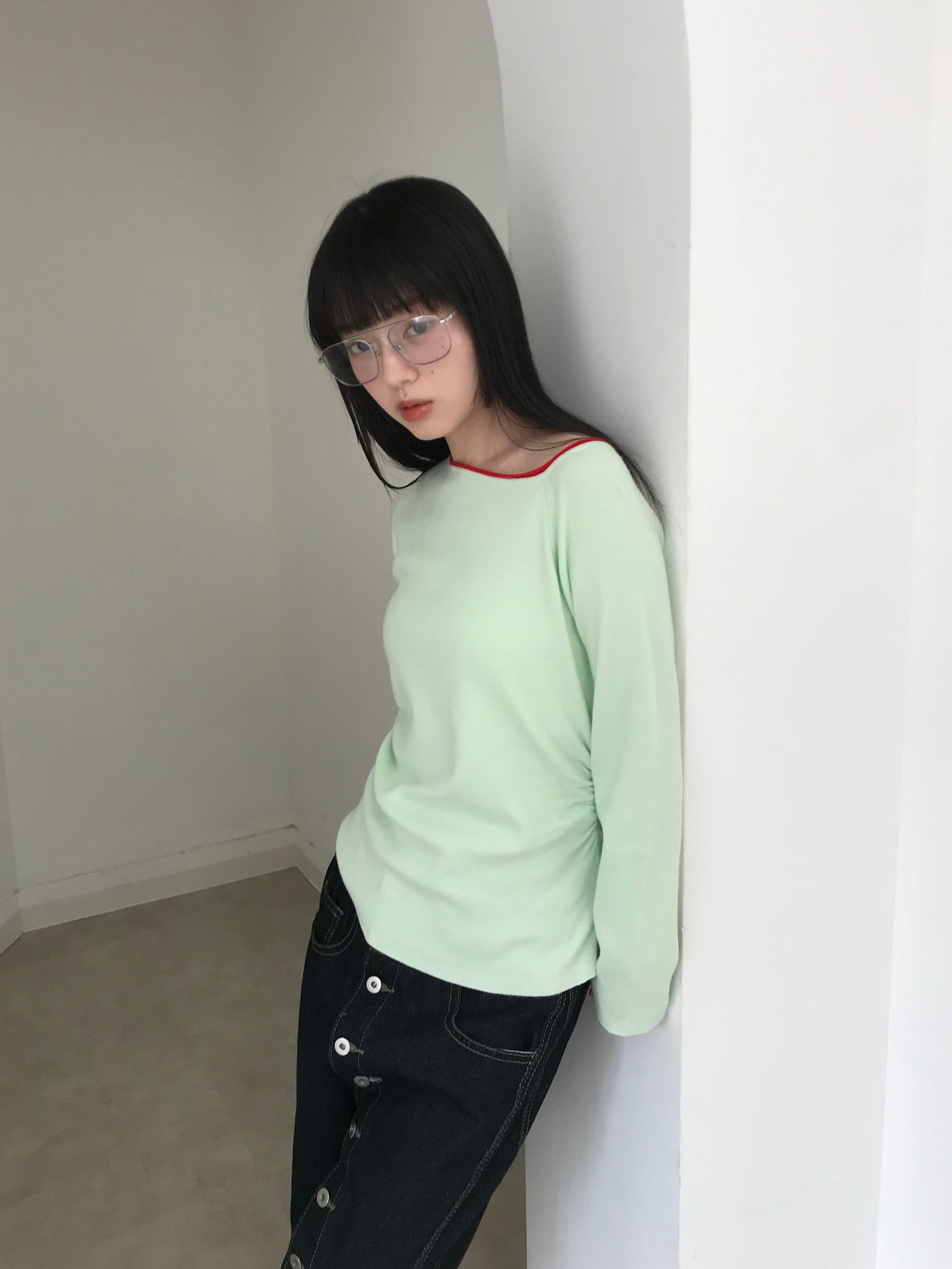 colorblock asymmetry shoulder knit