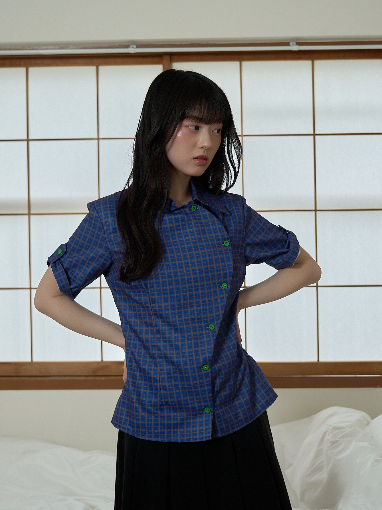 retro check button shirt