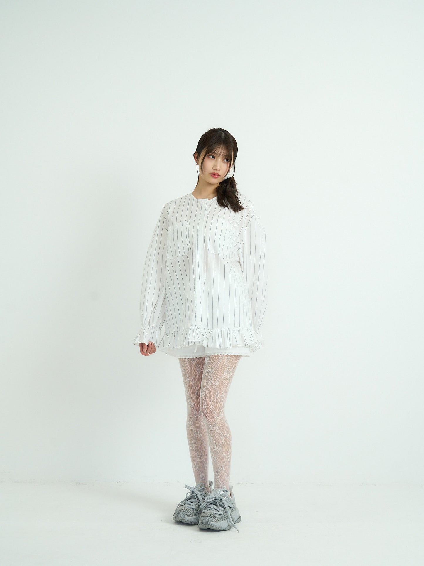 stripe frill big blouse
