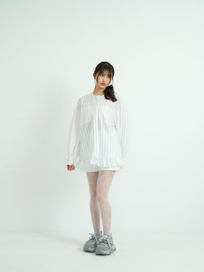 stripe frill big blouse