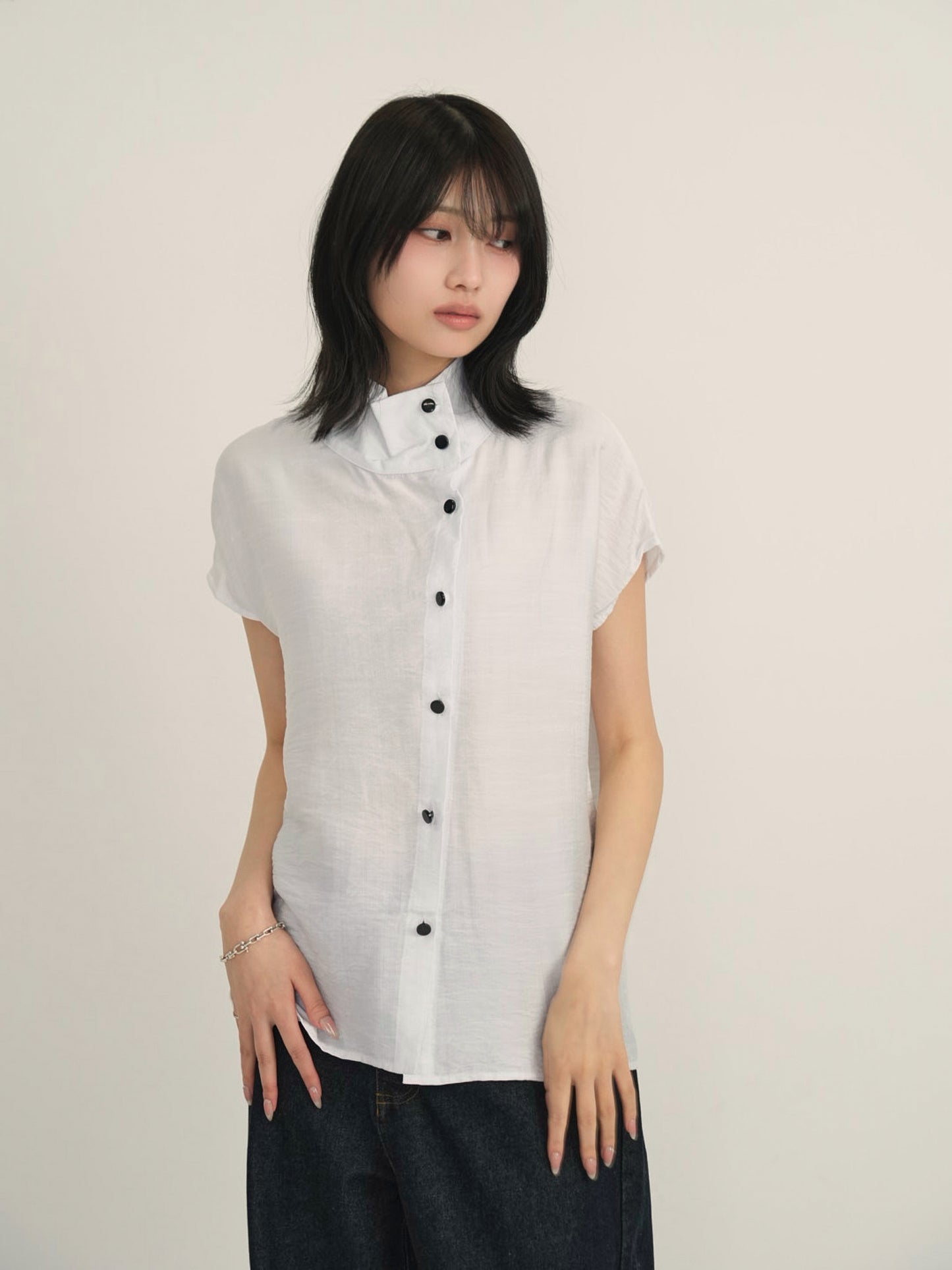 cotton linen stand collar shirt