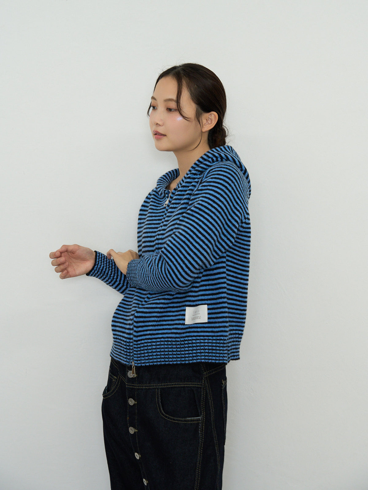 border knit zip hoodie
