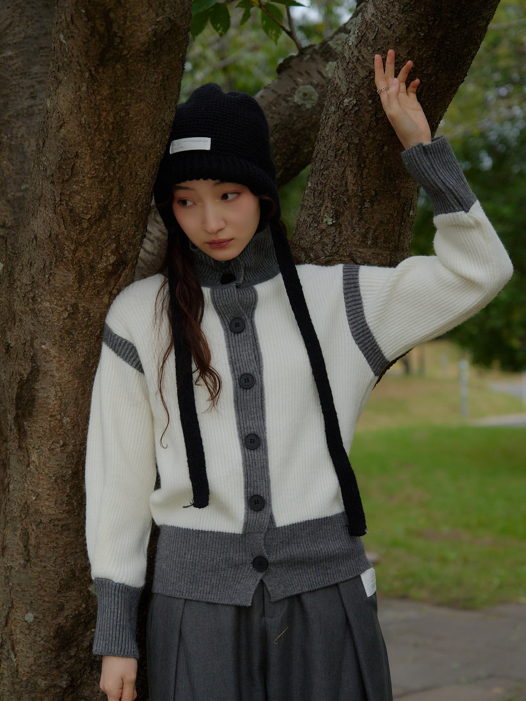 color block knit cardigan