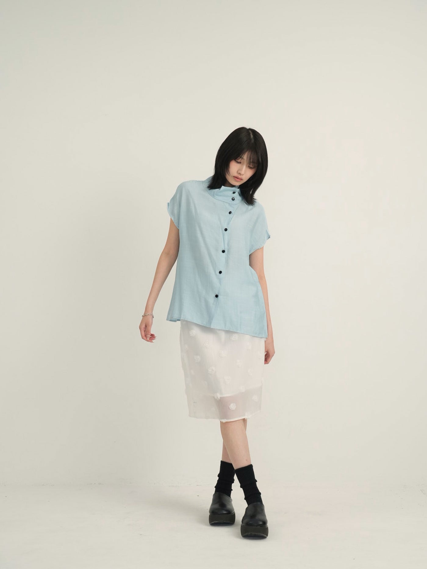 cotton linen stand collar shirt