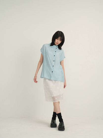 cotton linen stand collar shirt