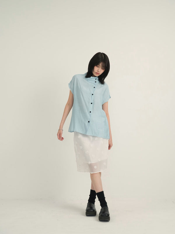 cotton linen stand collar shirt