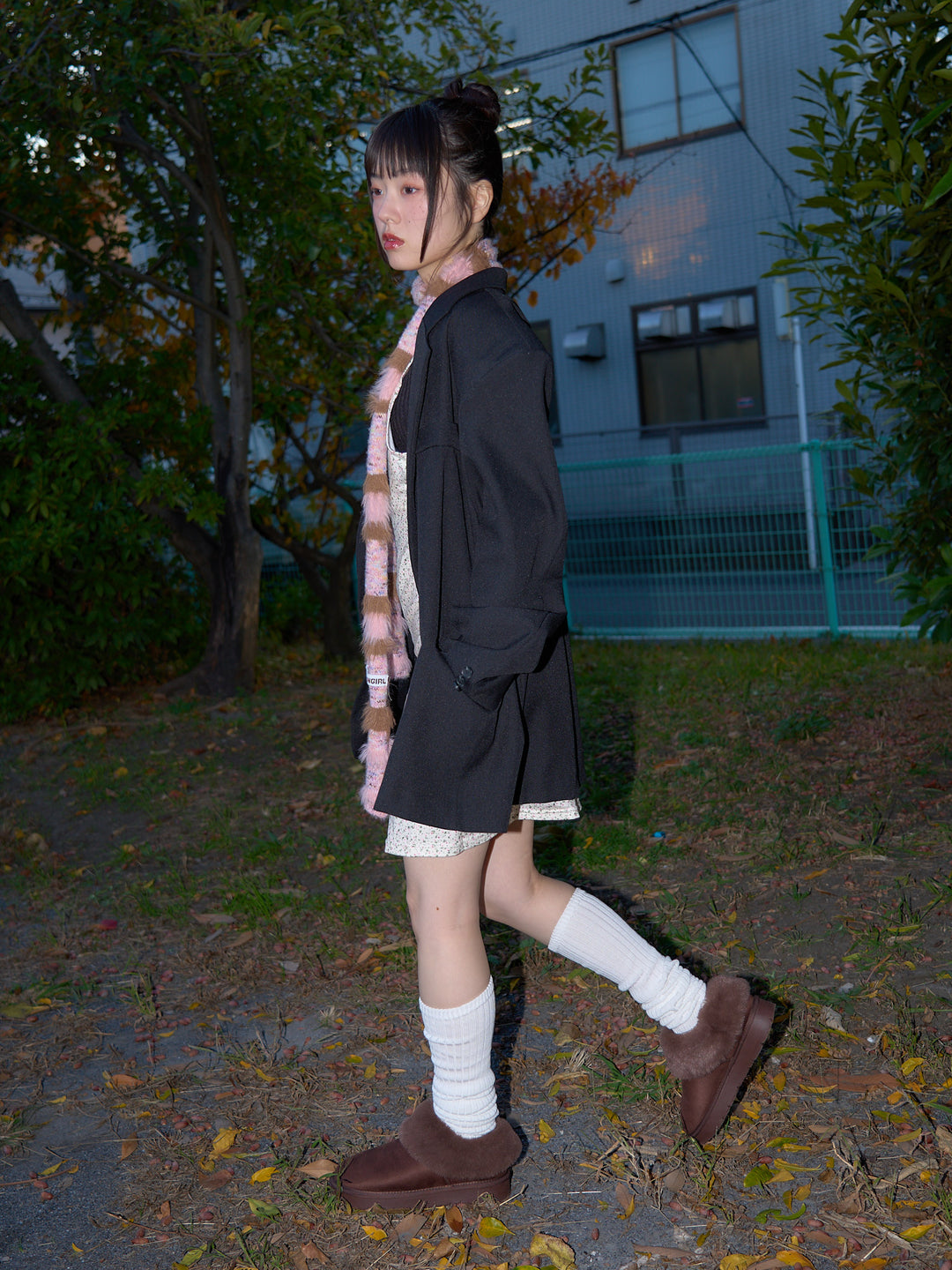 furry stripe knit muffler